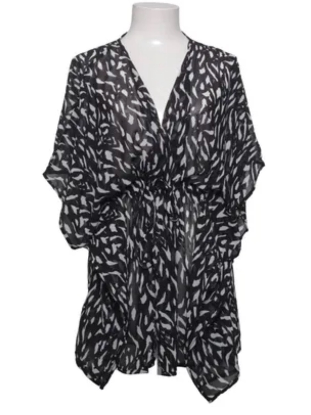 Black and White Sheer Patterned Kimono Cover-Up